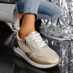 Élodie | Women Wedge Sneakers Metallic Finish Side Zip