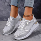 Élodie | Women Wedge Sneakers Metallic Finish Side Zip