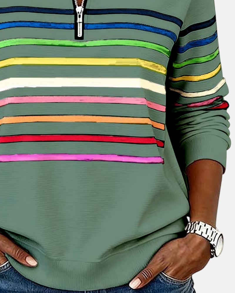 Vienna | Women's Rainbow Striped Half-Zip Sweatshirt
