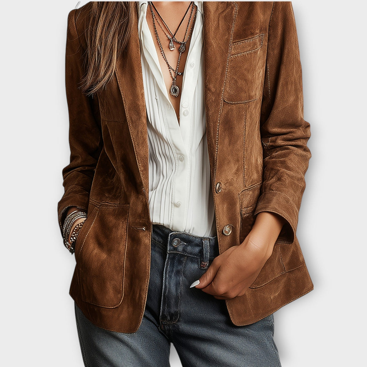 Faye | Women's Tailored Suede Blazer with Front Pockets