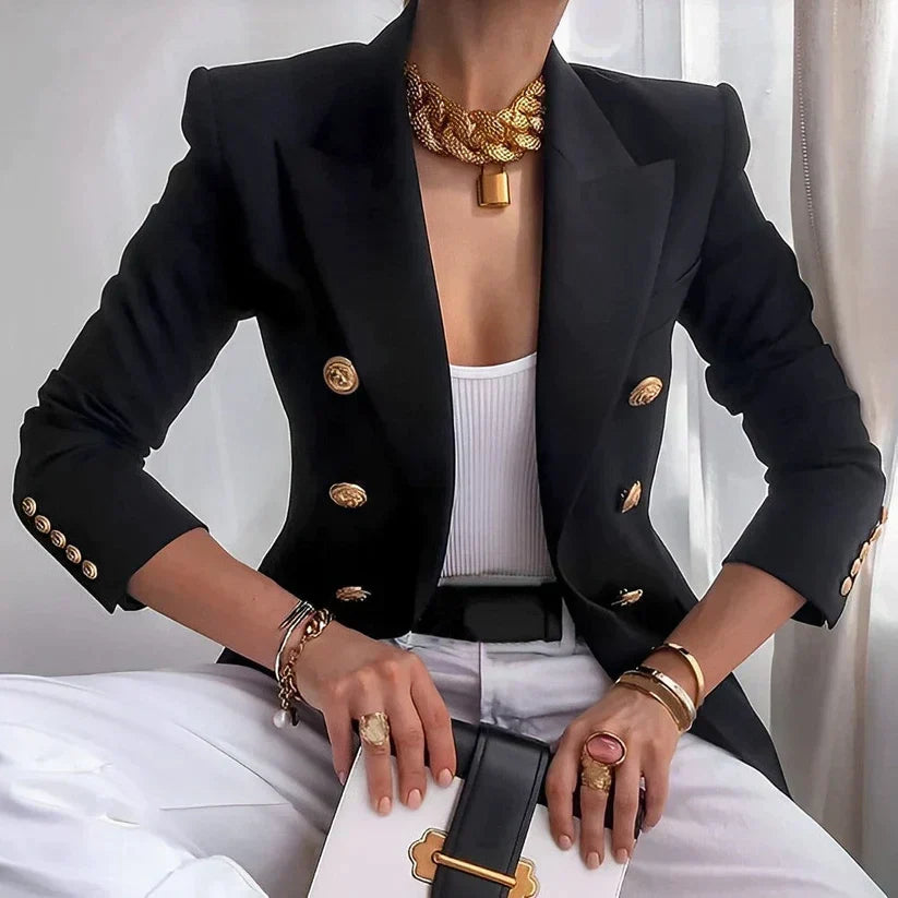 Blazer femme doublé à simple boutonnage, épaules structurées et col à revers 7