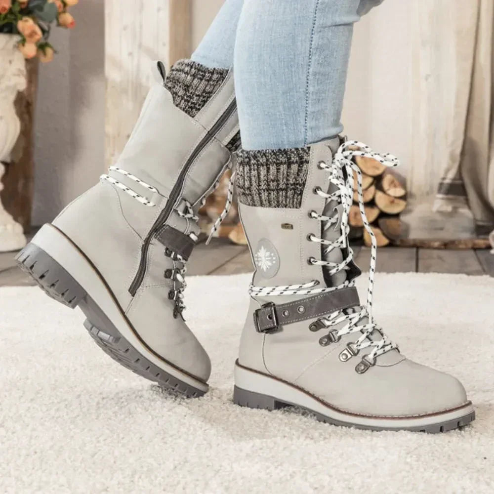 Bottes hautes femme d'hiver à lacets, boucle et semelle antidérapante 15
