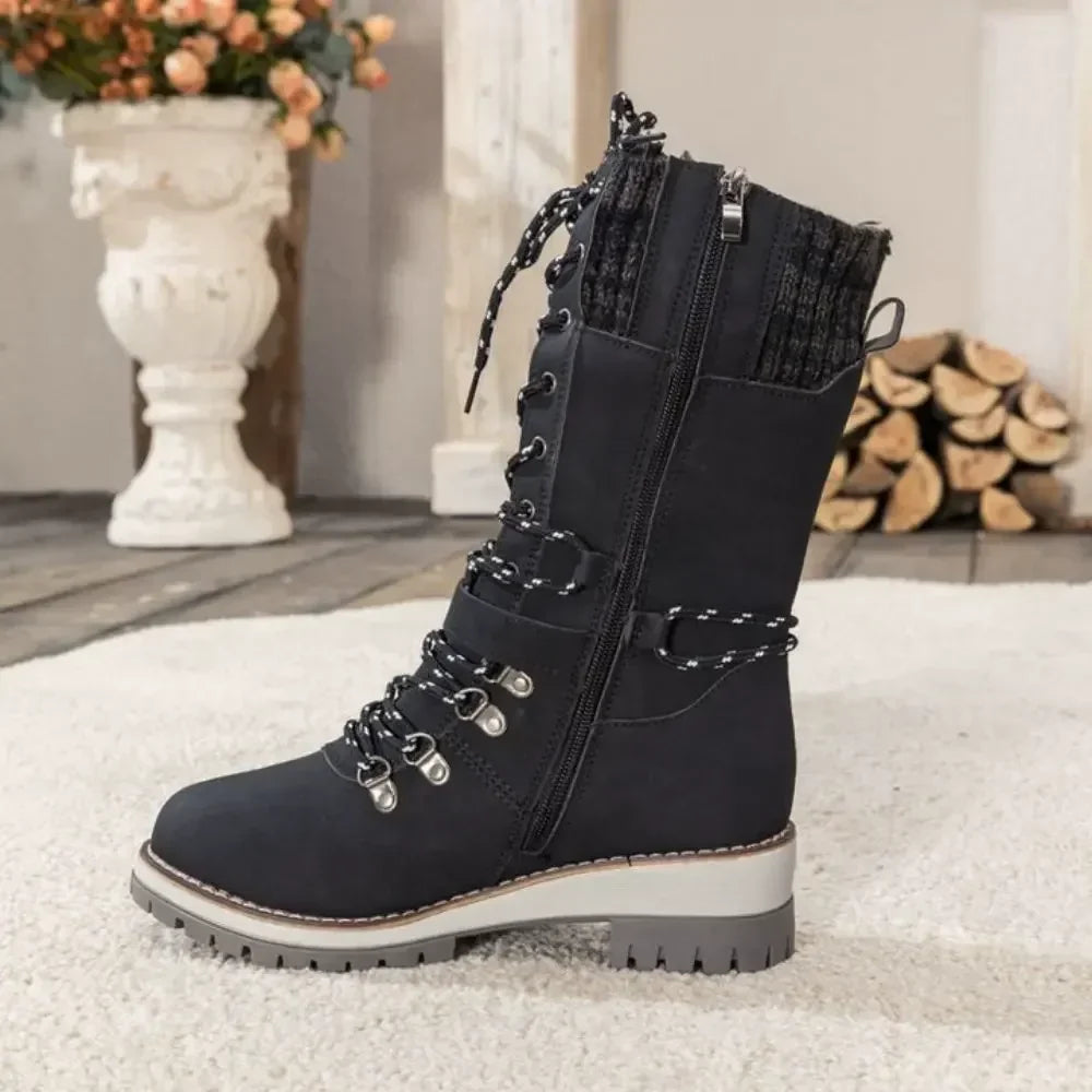 Charlotte | Women Tall Winter Boots Lace Up Lug Sole