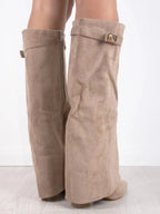Victoria | Women Knee High Boots Suede Gold Details Refined