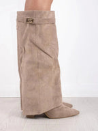 Victoria | Women Knee High Boots Suede Gold Details Refined