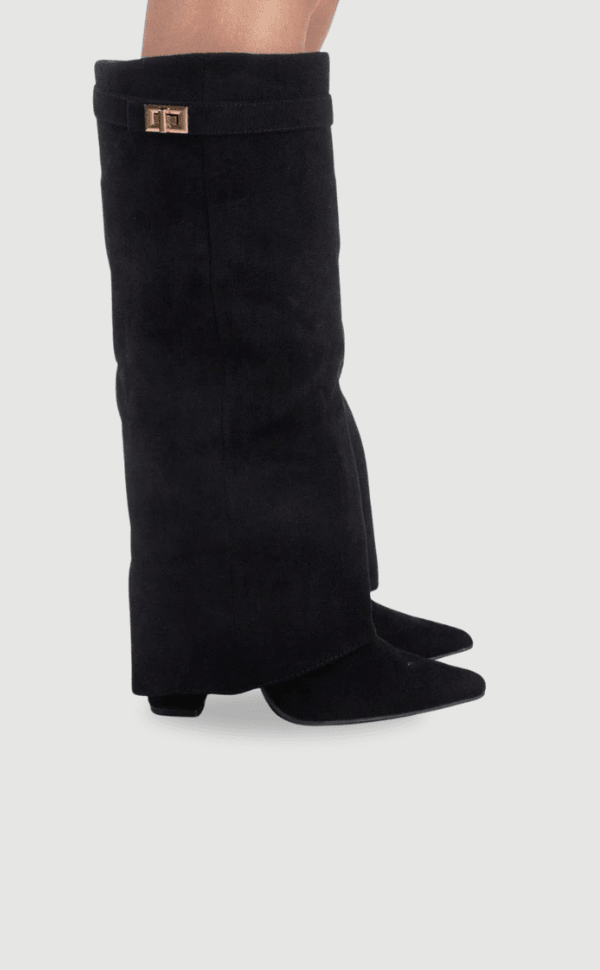 Victoria | Women Knee High Boots Suede Gold Details Refined