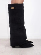 Victoria | Women Knee High Boots Suede Gold Details Refined