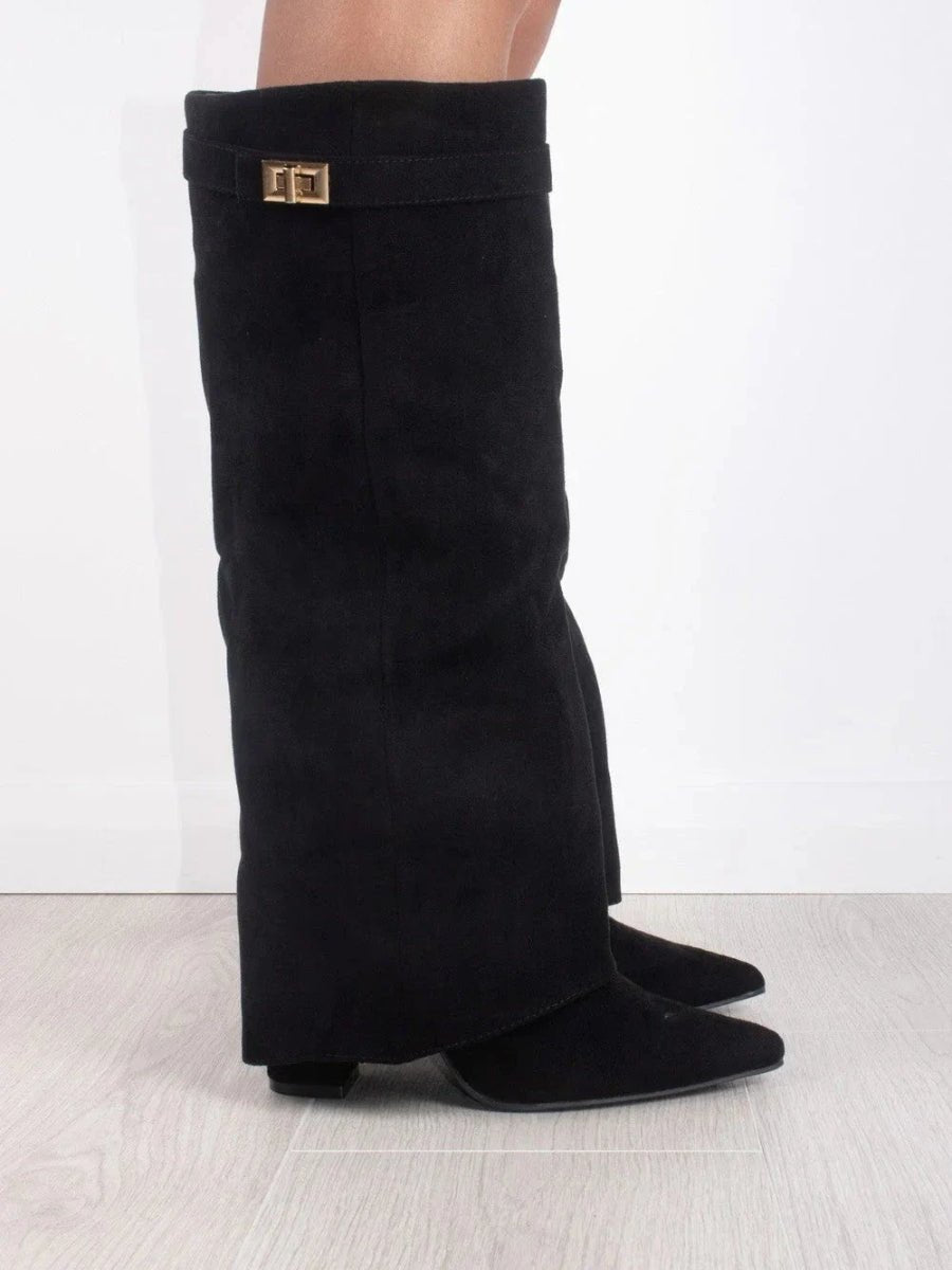 Victoria | Women Knee High Boots Suede Gold Details Refined