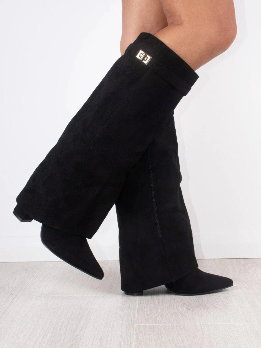 Victoria | Women Knee High Boots Suede Gold Details Refined