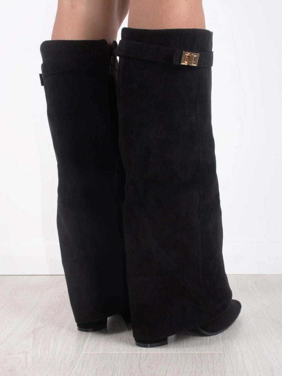 Victoria | Women Knee High Boots Suede Gold Details Refined