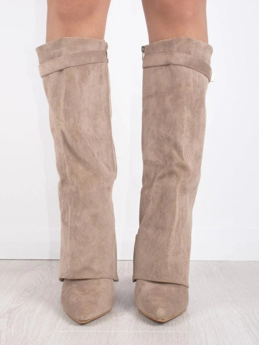 Victoria | Women Knee High Boots Suede Gold Details Refined