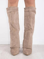 Victoria | Women Knee High Boots Suede Gold Details Refined