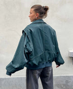 Leone | Women Oversized Faux Leather Bomber Jacket