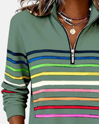 Vienna | Women's Rainbow Striped Half-Zip Sweatshirt
