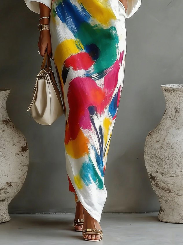 Julia | Women's One-Shoulder Abstract Print Maxi Dress