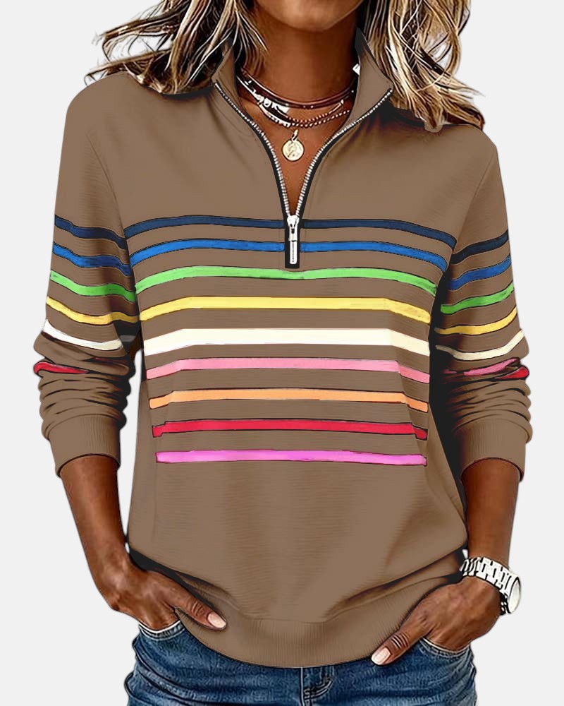 Vienna | Women's Rainbow Striped Half-Zip Sweatshirt