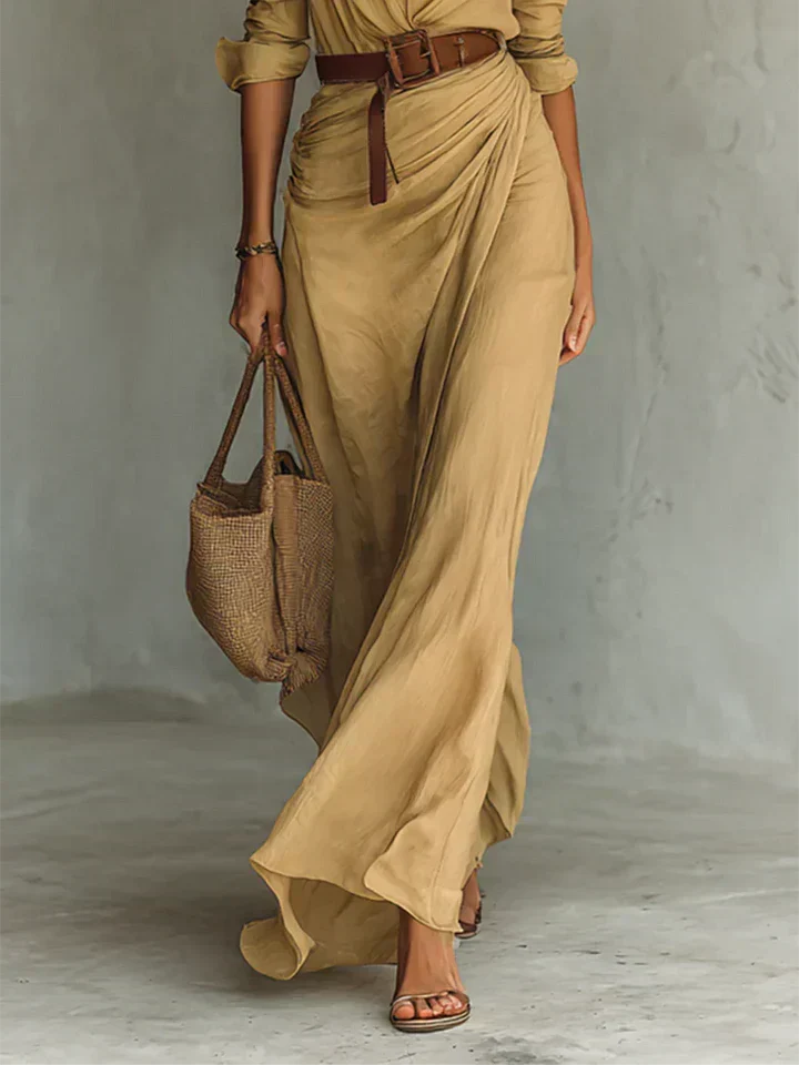 Lisette | Women's Collared Maxi Dress with Belt