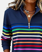 Vienna | Women's Rainbow Striped Half-Zip Sweatshirt