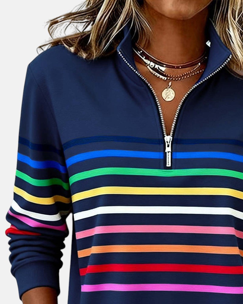 Vienna | Women's Rainbow Striped Half-Zip Sweatshirt