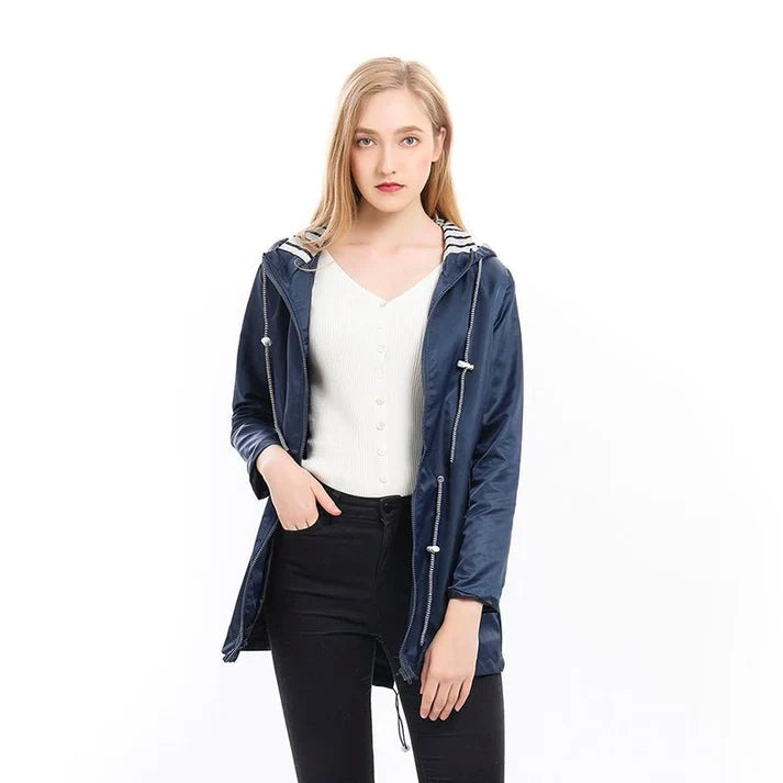 Sabrina | Women's Navy Hooded Coat