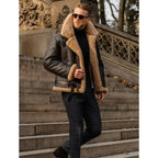 Alpha | Men's Leather Pilot Jacket with Sherpa Lining