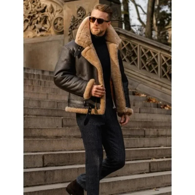 Alpha | Men's Leather Pilot Jacket with Sherpa Lining