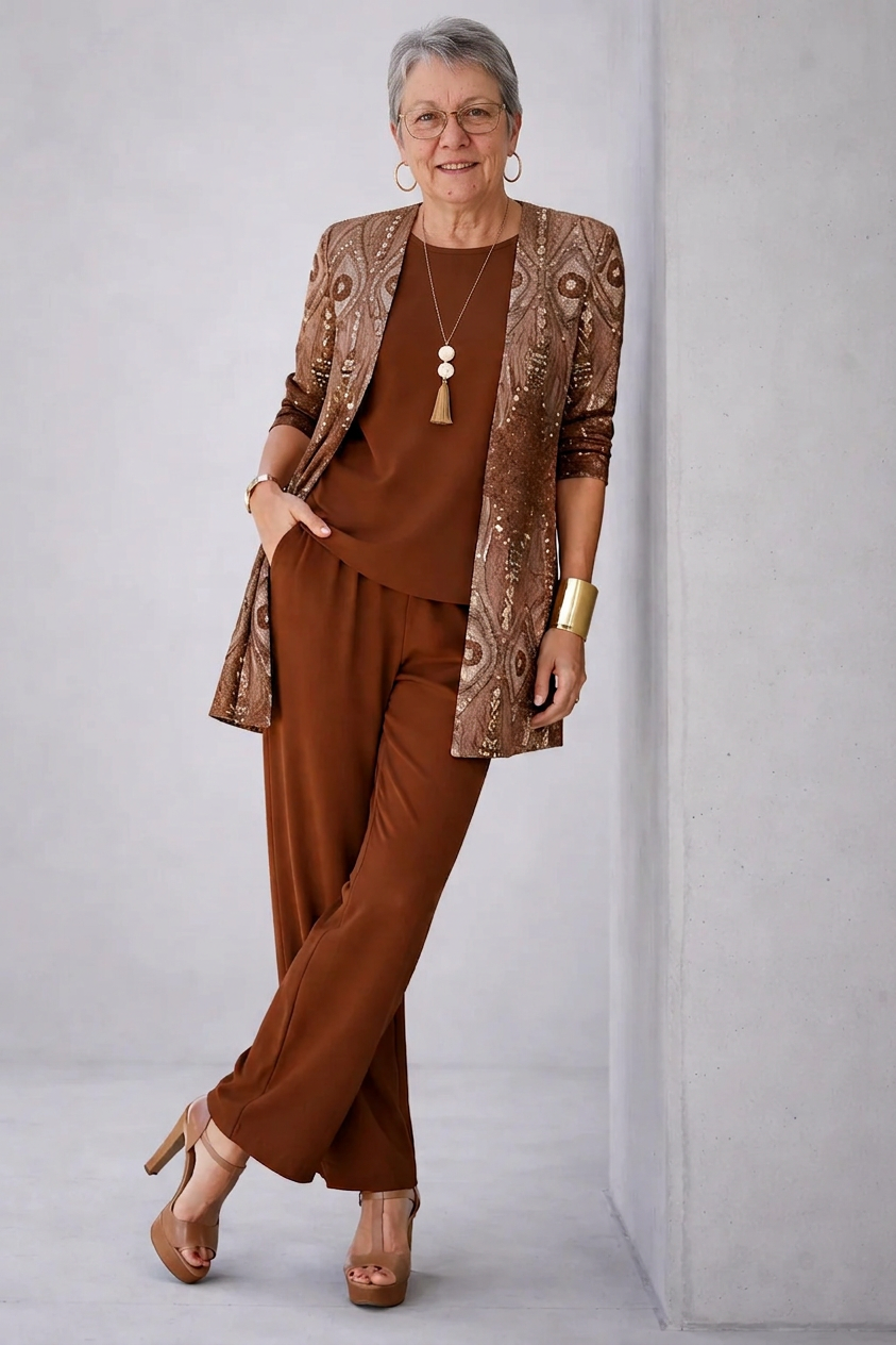 Leslie | Women's Patterned Cardigan Three-Piece Set