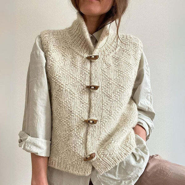 Gilet chaud femme en maille structurée à col montant 3