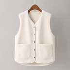 Gilet sans manches femme boutonné à poches et coupe droite 4