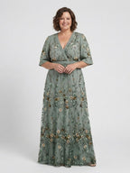 Short sleeve floral maxi dress women V-neck soft breathable comfort