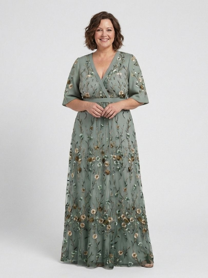 Short sleeve floral maxi dress women V-neck soft breathable comfort