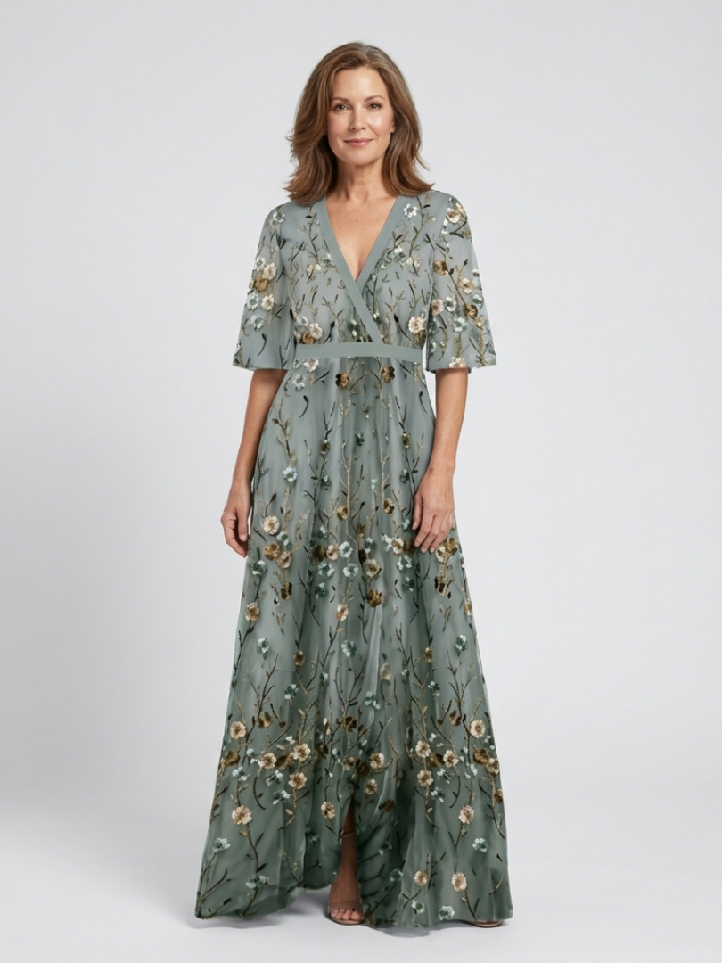Short sleeve floral maxi dress women V-neck soft breathable comfort