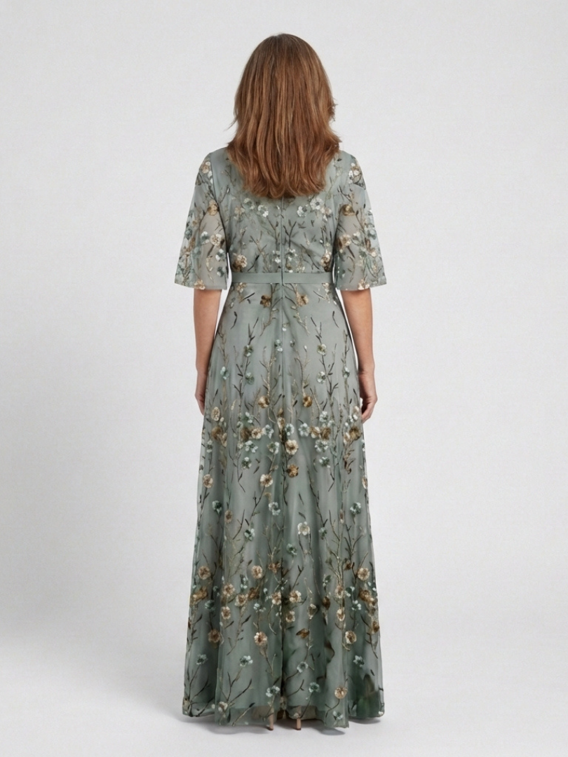 Short sleeve floral maxi dress women V-neck soft breathable comfort