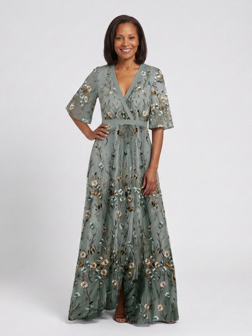 Short sleeve floral maxi dress women V-neck soft breathable comfort