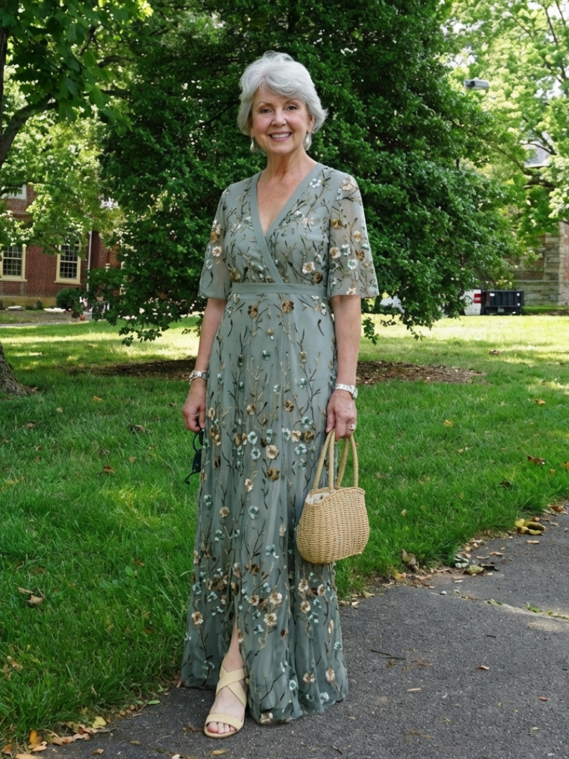 Short sleeve floral maxi dress women V-neck soft breathable comfort
