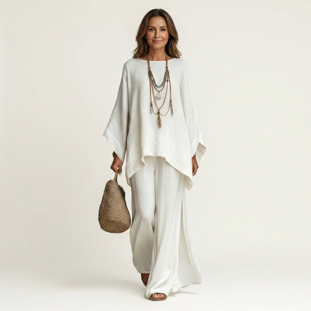 Majolie | Women's Linen-Blend Wide-Leg Two-Piece Set