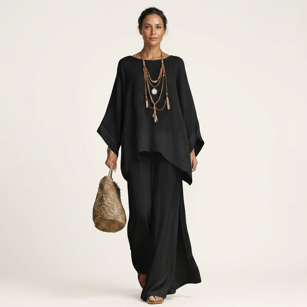 Majolie | Women's Linen-Blend Wide-Leg Two-Piece Set