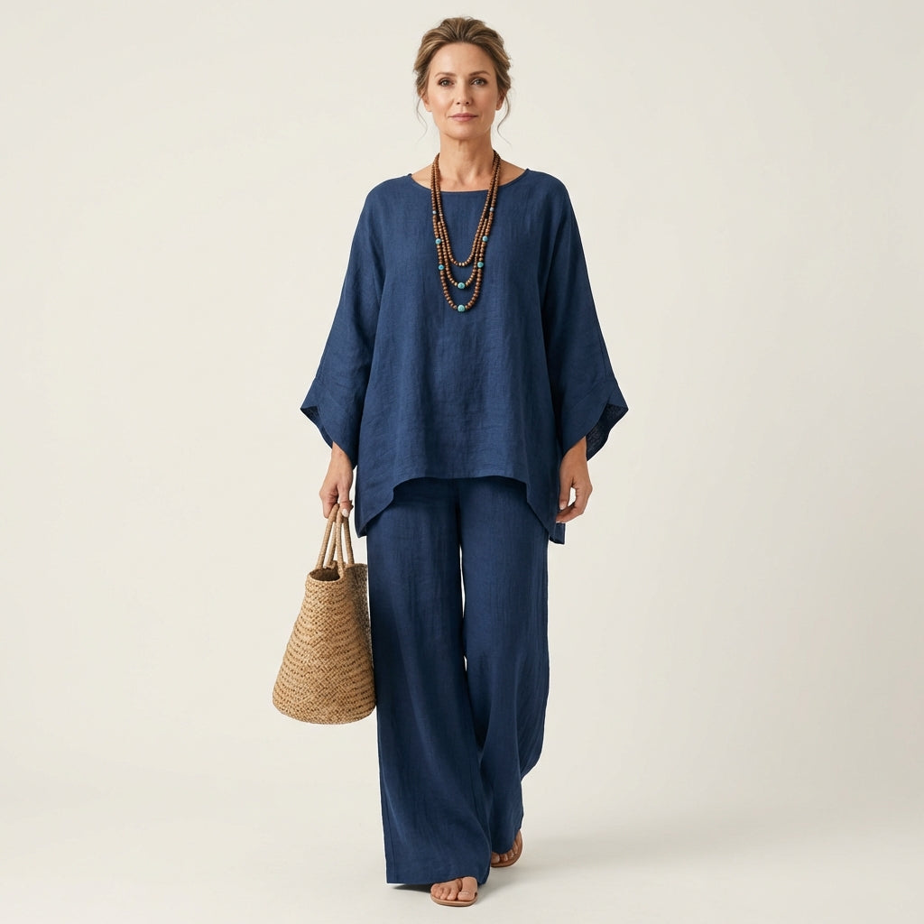 Majolie | Women's Linen-Blend Wide-Leg Two-Piece Set