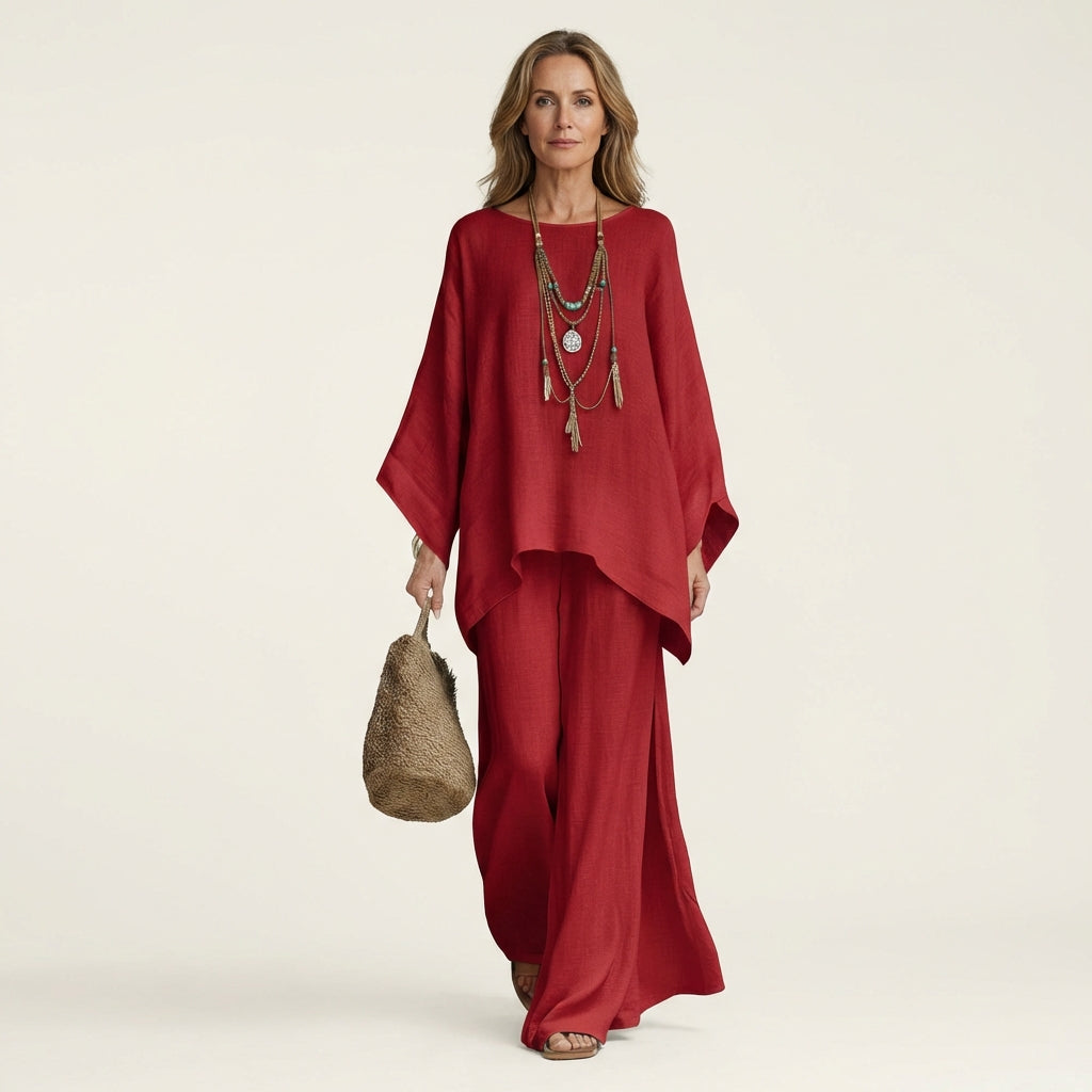 Majolie | Women's Linen-Blend Wide-Leg Two-Piece Set