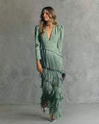 Vivienne | Women's Fringe V-Neck Evening Dress