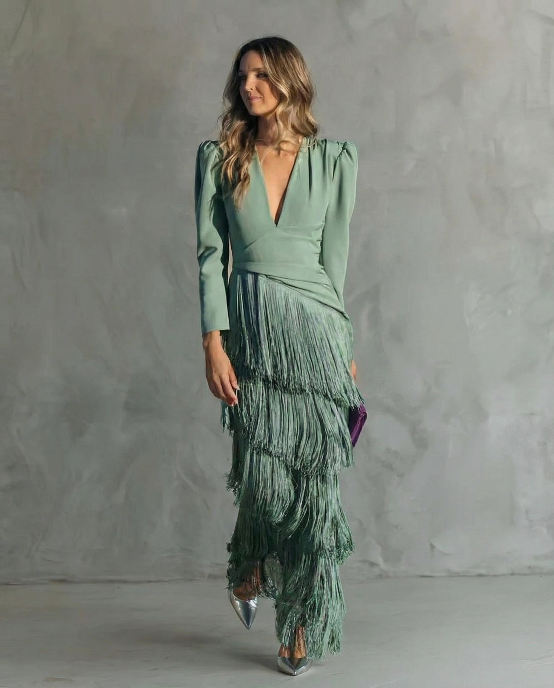 Vivienne | Women's Fringe V-Neck Evening Dress