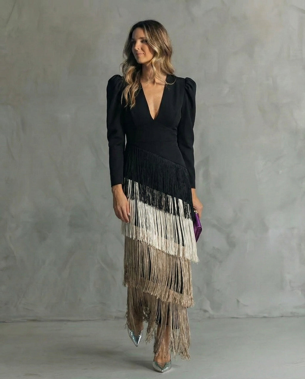 Vivienne | Women's Fringe V-Neck Evening Dress
