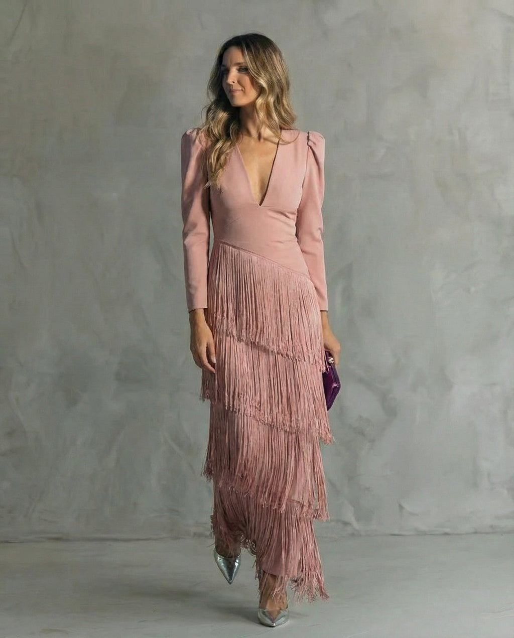 Vivienne | Women's Fringe V-Neck Evening Dress