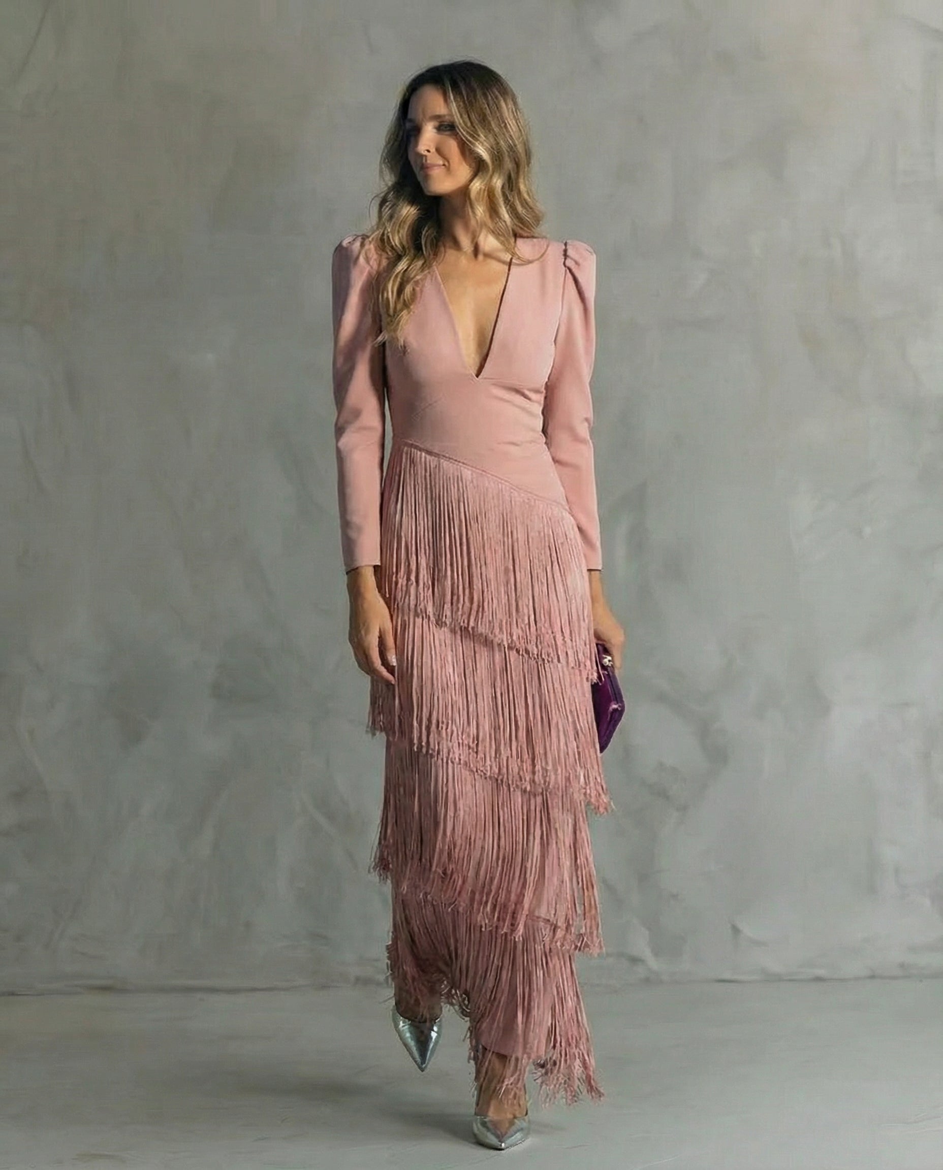 Vivienne | Women's Fringe V-Neck Evening Dress