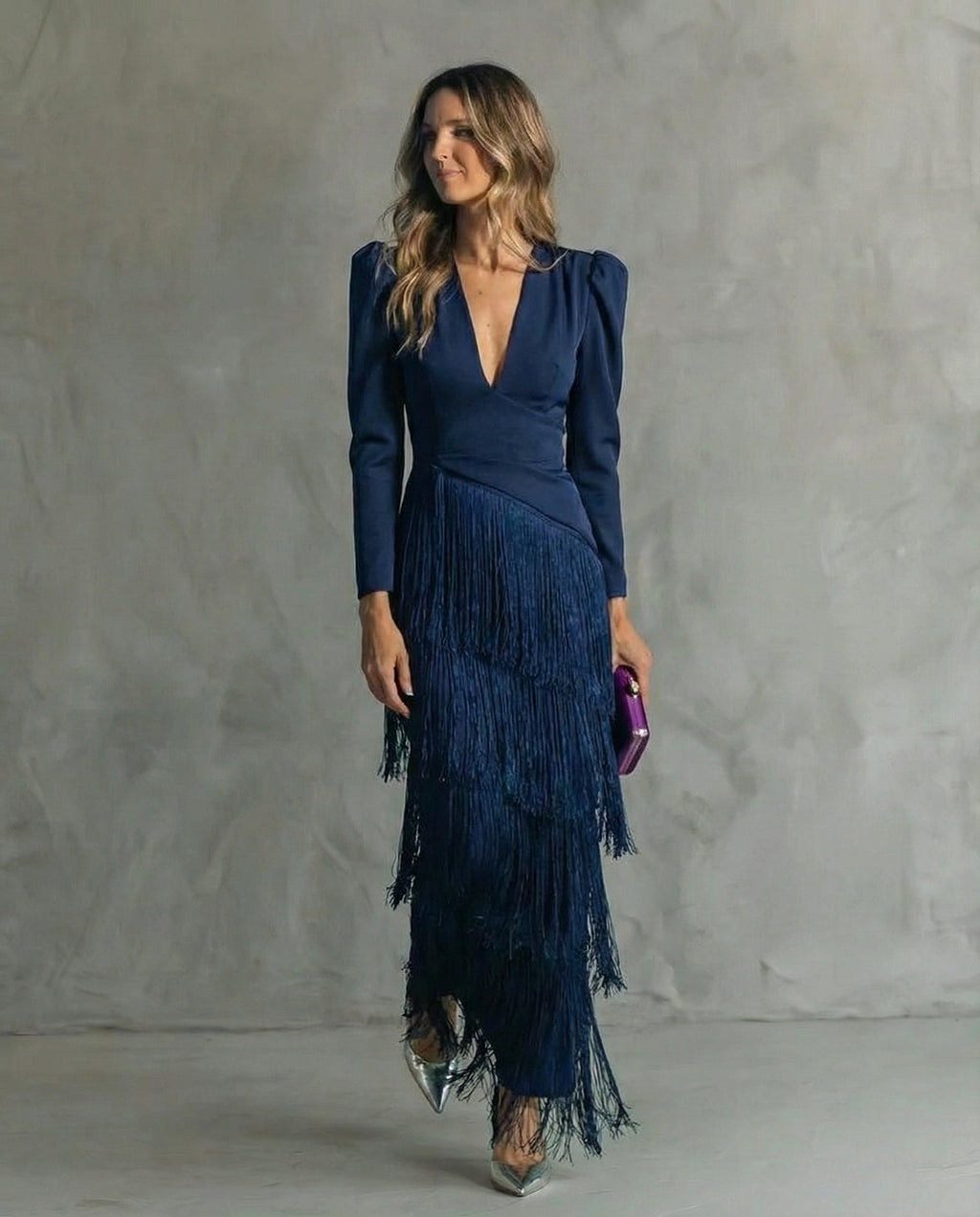Vivienne | Women's Fringe V-Neck Evening Dress