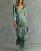 Vivienne | Women's Fringe V-Neck Evening Dress
