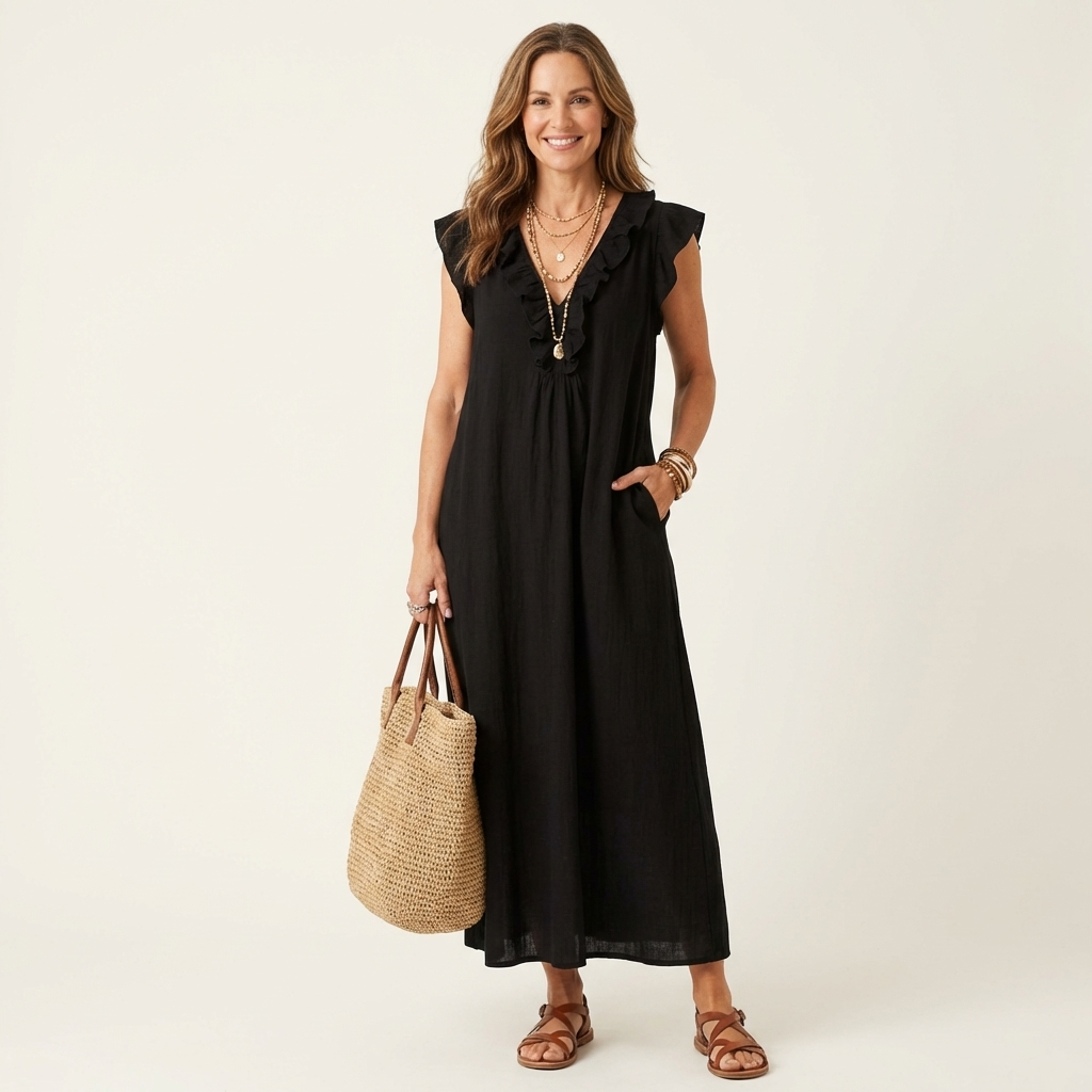 Josette | Women's Ruffle V-Neck Maxi Dress