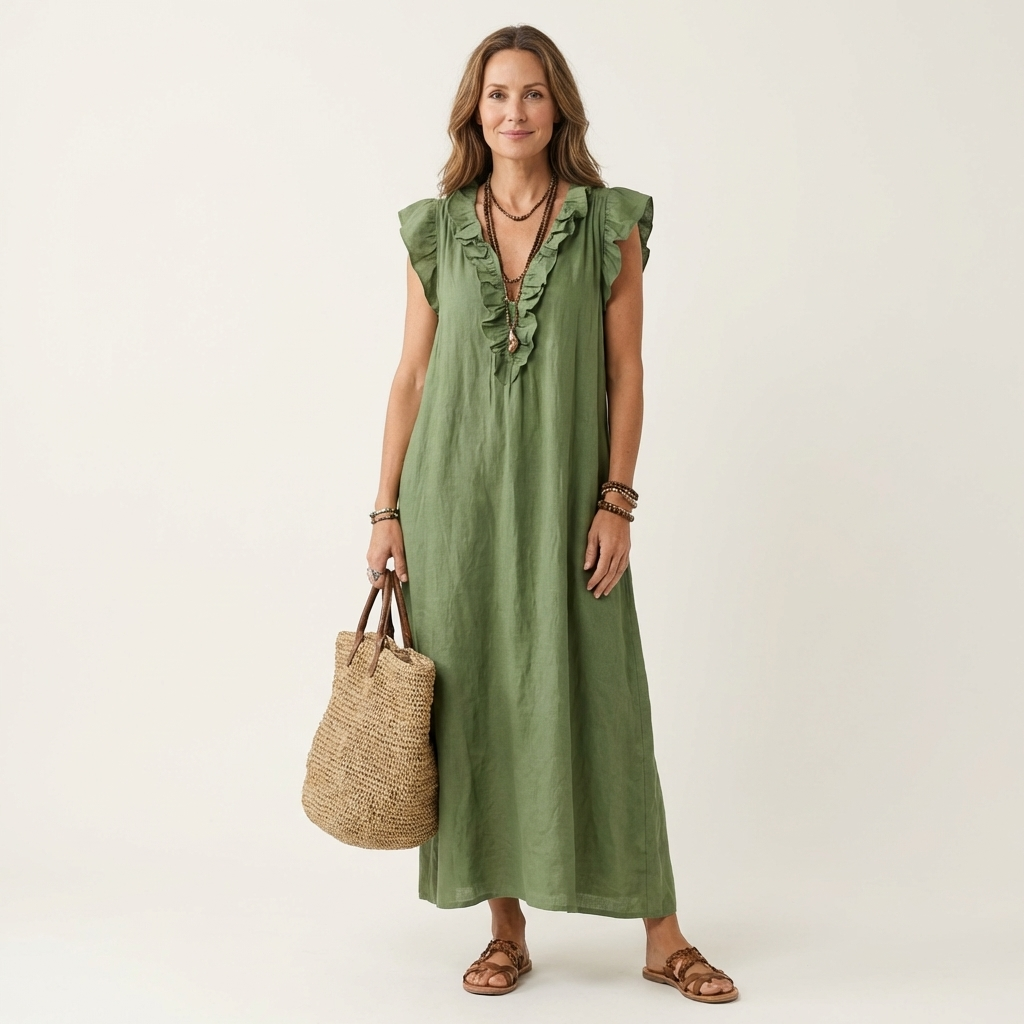 Josette | Women's Ruffle V-Neck Maxi Dress