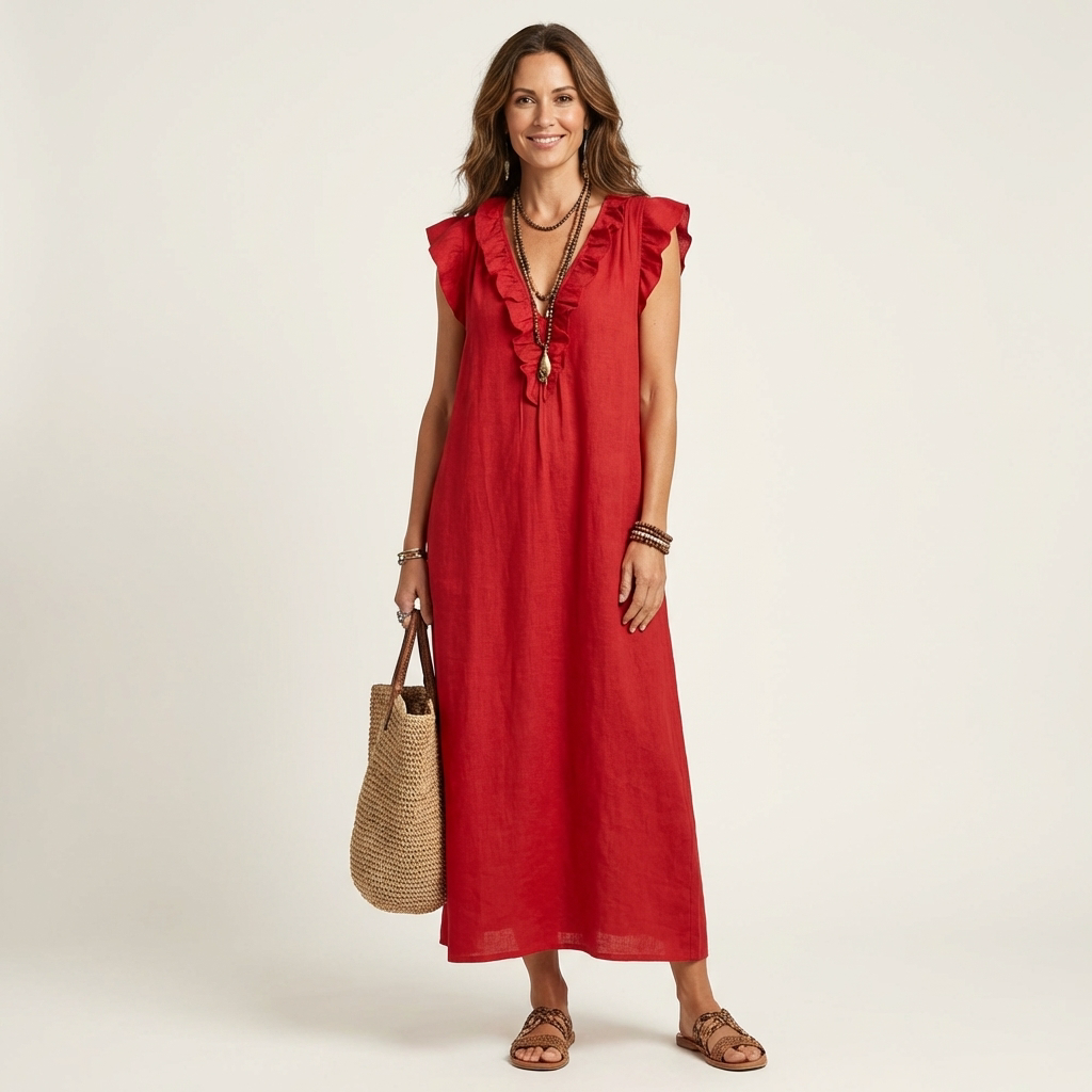 Josette | Women's Ruffle V-Neck Maxi Dress