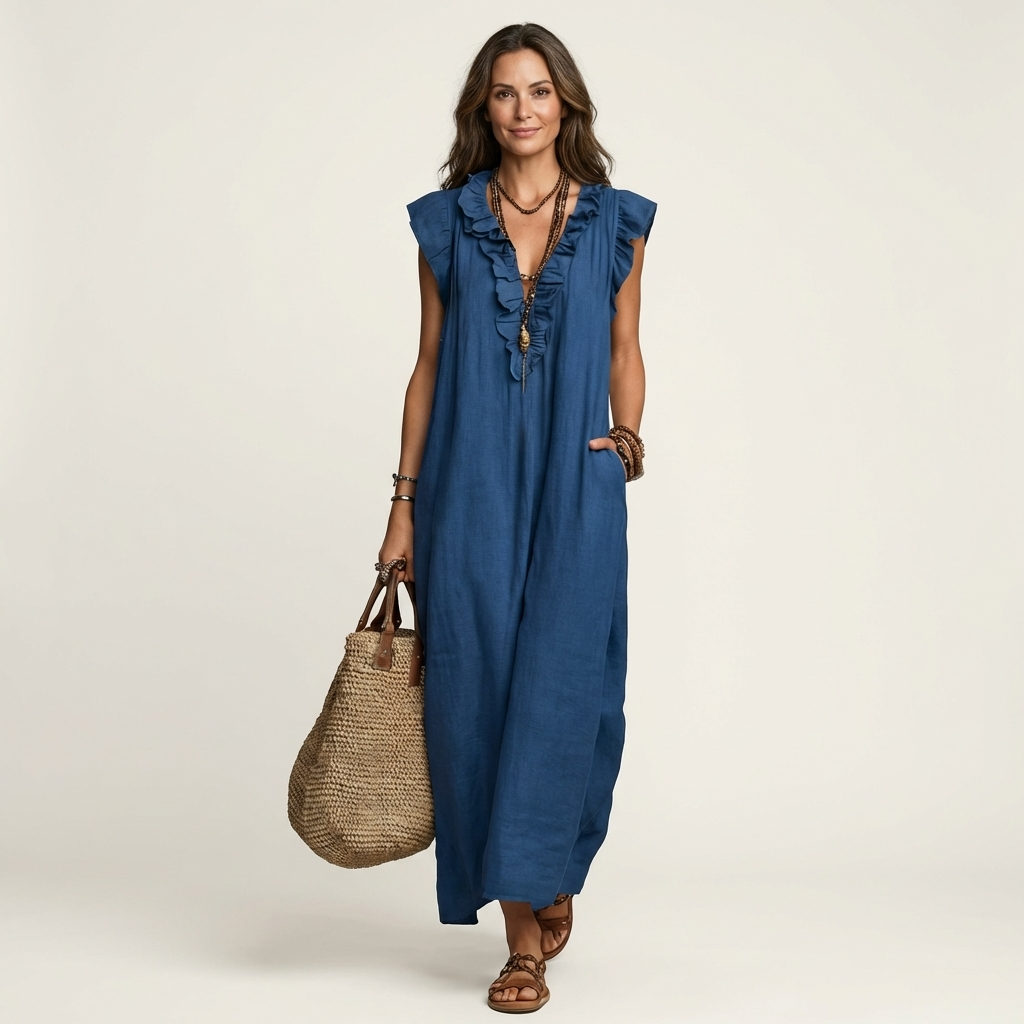 Josette | Women's Ruffle V-Neck Maxi Dress